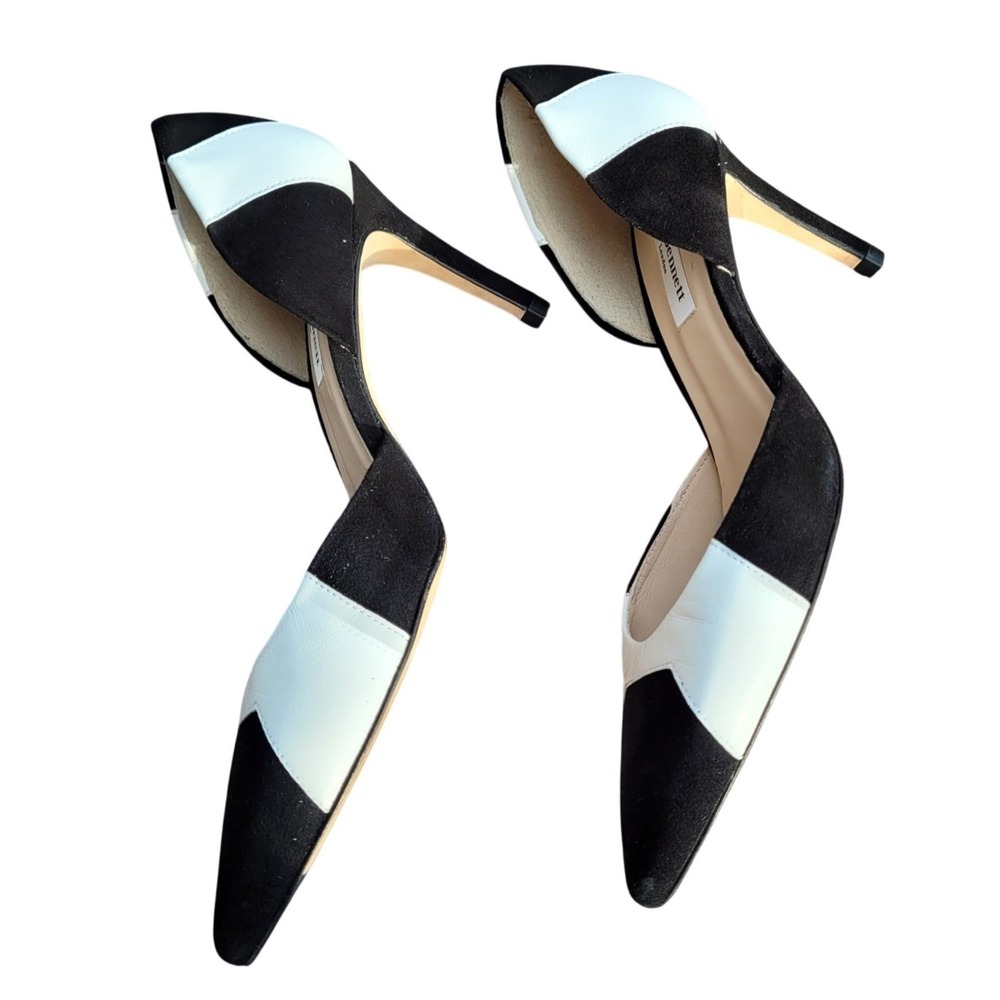 L.K. Bennett Black Suede White Leather D'Orsay‎ Heels Pumps 39 9.5 Colorblock - Picture 2 of 8